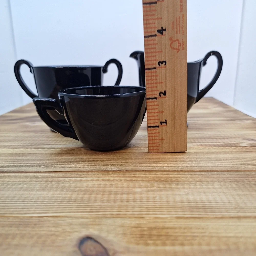 Vintage Black Amethyst Open Sugar And Creamer Set W/‎ 2 Cups 4pc Lot